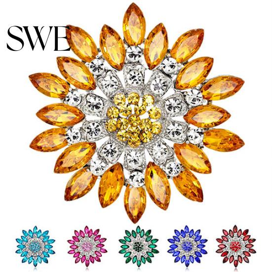 Women Fashion Flower Brooch Crystal Rhinestone Jewelry for Wedding Party Gift