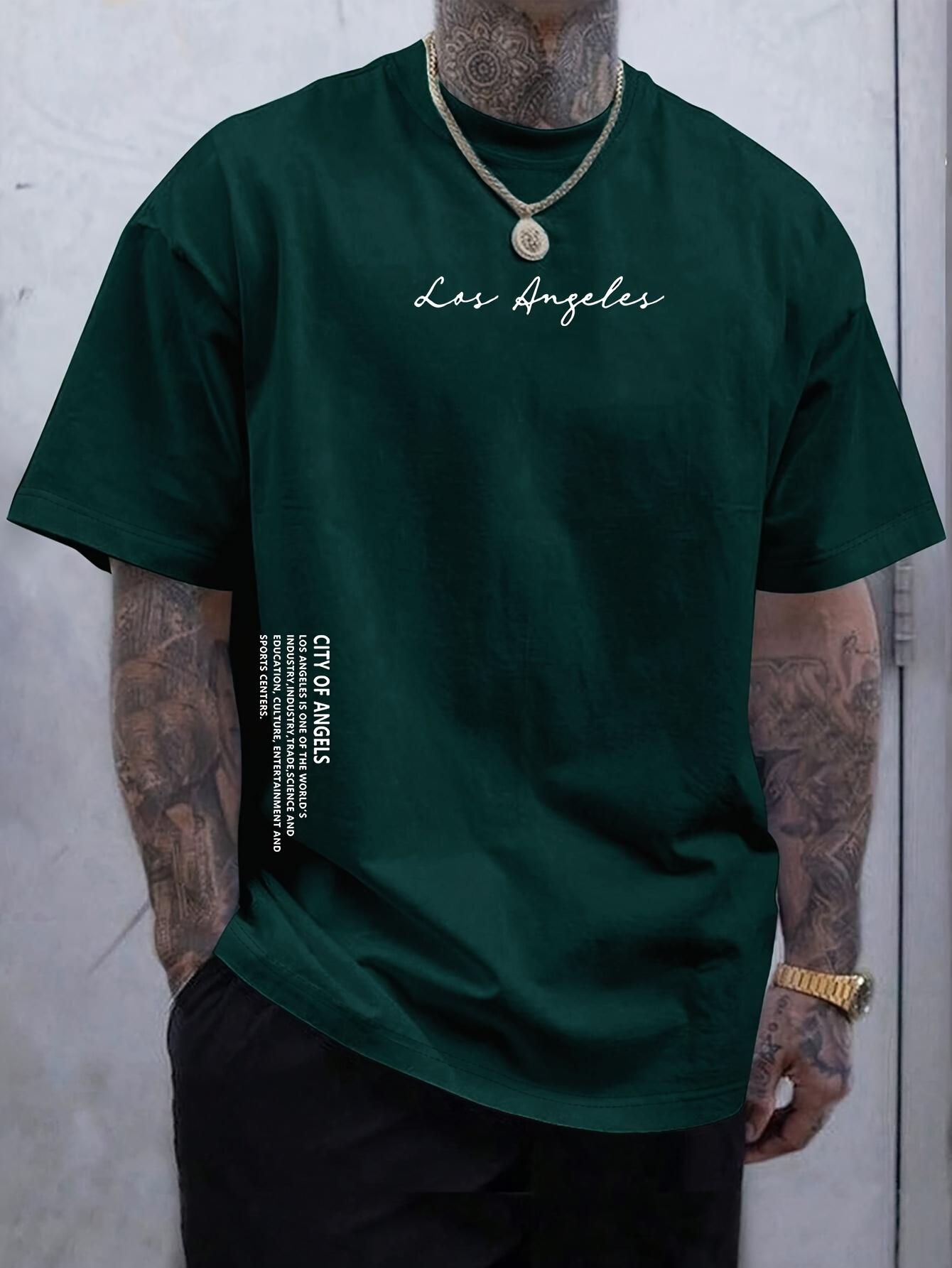 

Men s summer 100% cotton Los Angeles letter print fashionable casual sports loose round neck short sleeved T-shirt S разноцветный