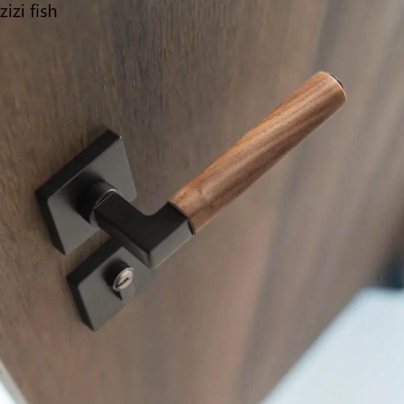 Walnut Wood Door Handle Silent Lock Indoor Safety Door Locks Universal Split Lock Bedroom Magnetic Locks Home Door Hardware