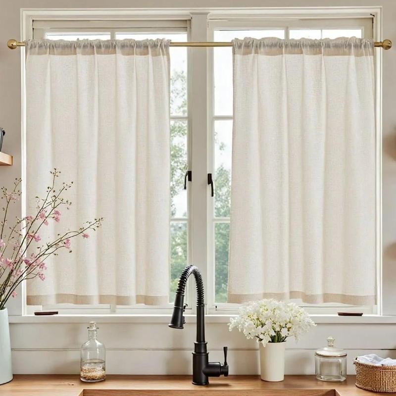 Beige Linen Kitchen Curtains 36 Inch Tier Curtains Farmhouse Cafe Light Filtering Small Window Drapes Flax Country Rustic Rod Pocket