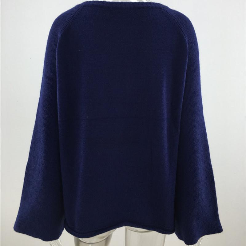 IHUASU Women's Autumn and Winter Solid Colour Pullover Jumper Temperament Commuter V-neck Large Size Loose Knit Sweater