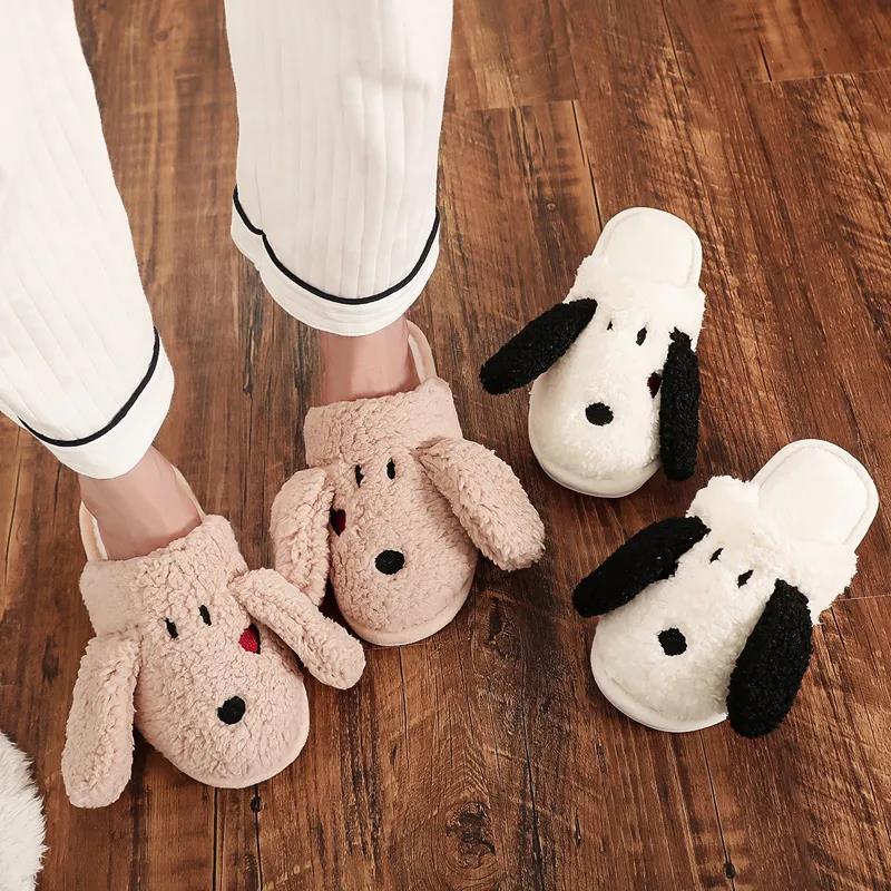 Autumn and Winter Dog Ear Design Pure Cotton Slippers Fashion Flat Cotton Shoes Indoor Casual Shoes
