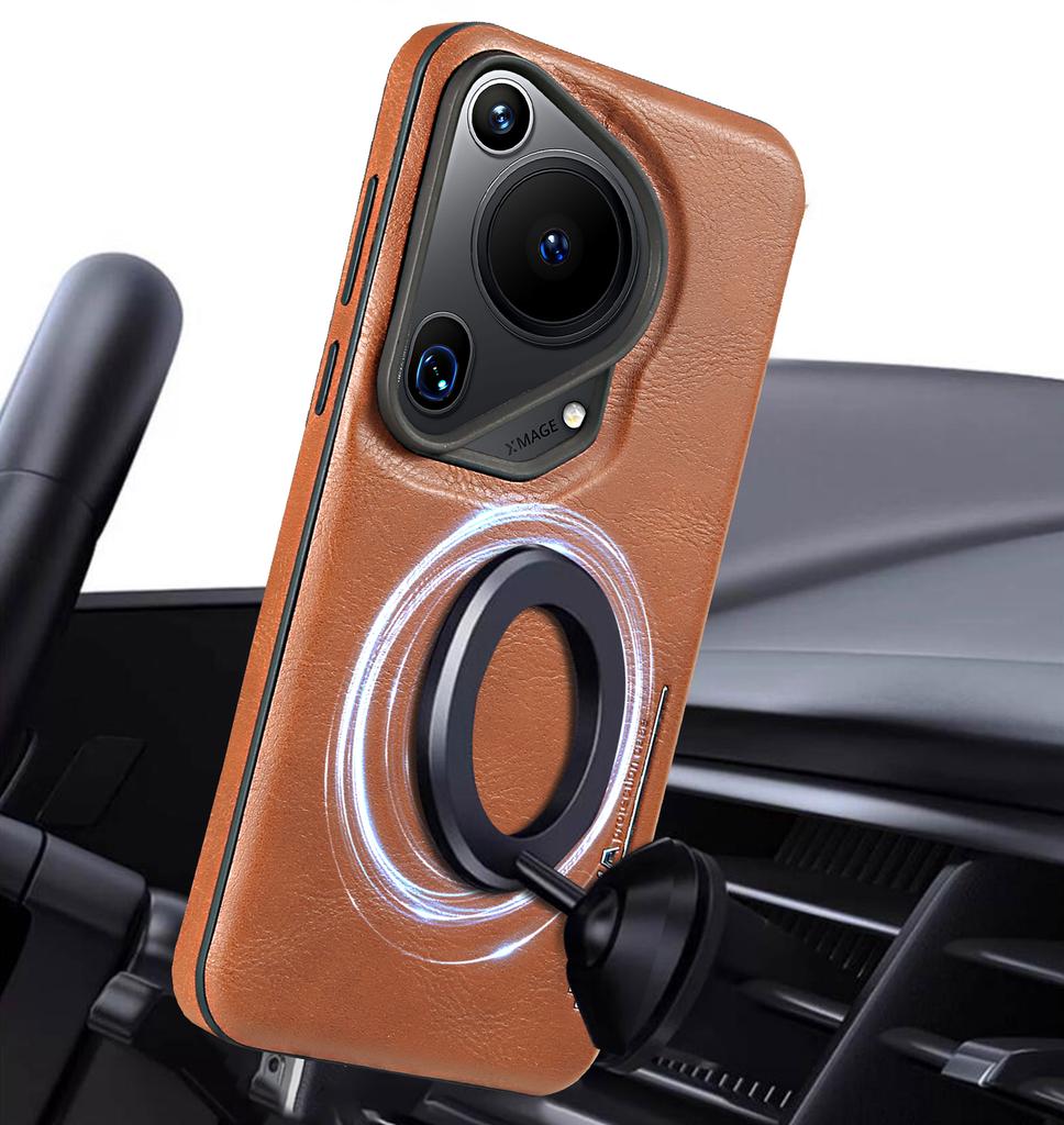 Luxury Magnetic Leather Case For Huawei Pura 70 Ultra Mate 60 Pro Plus Mate 50 40 Pro Camera Bumper Hard Cover Support Car Mount