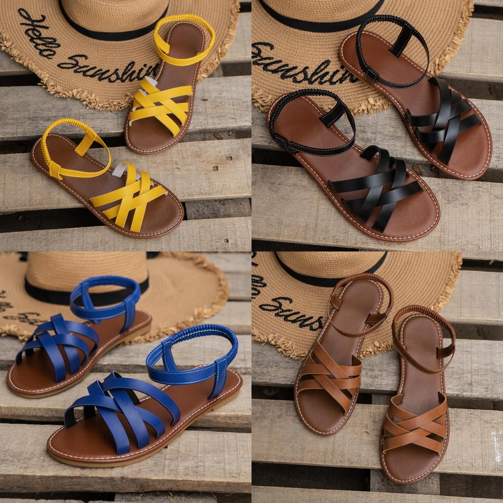 Summer Womens Woven Roman Sandals With Breathable Pu Upper For Beach Casual Wear