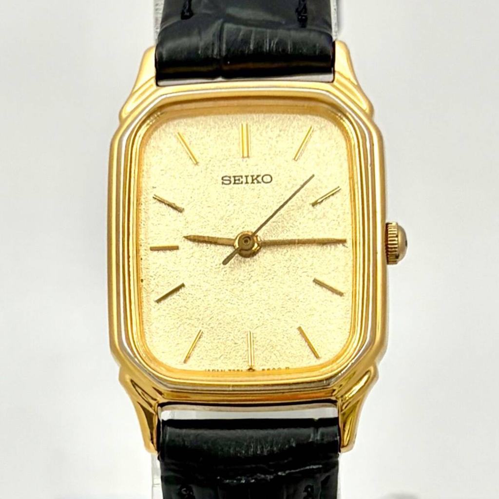 SEIKO Gold Rectangular Watch 904968 with New Strap [Excellent Condition/New Battery] Ladies' 7321-6270