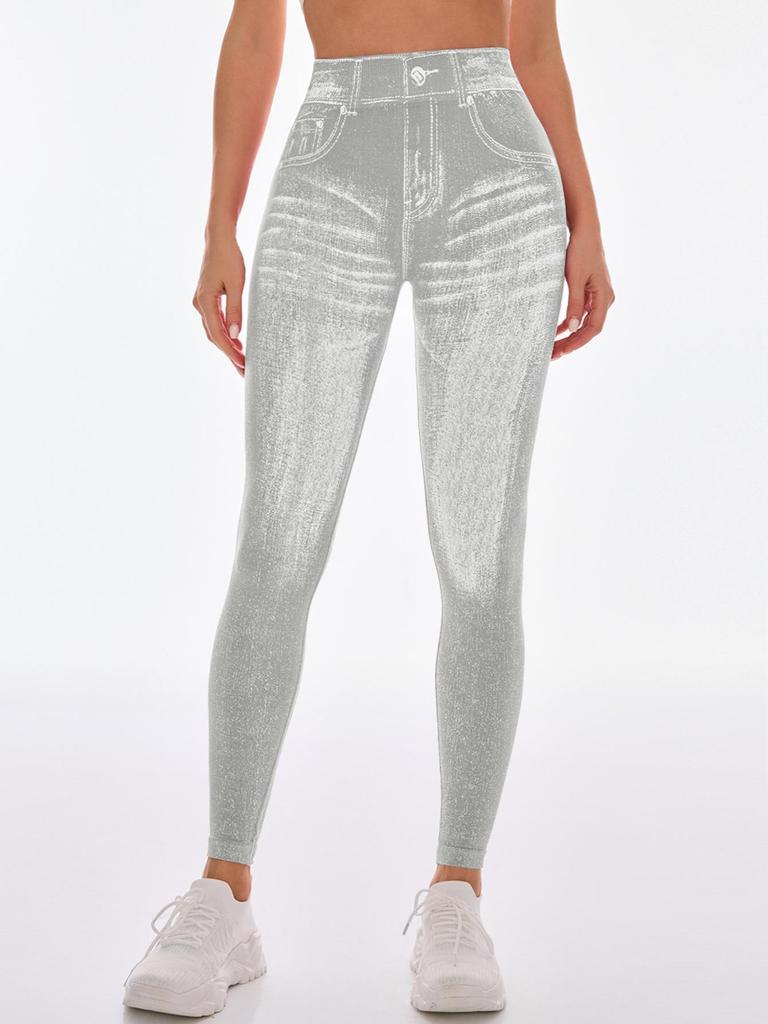 Nahtlose High-Waist Po-Lifting Yoga-Hose für Damen - Schnelltrocknend, Schlankmachend, Enganliegend im Denim-Stil für Laufen & Fitness