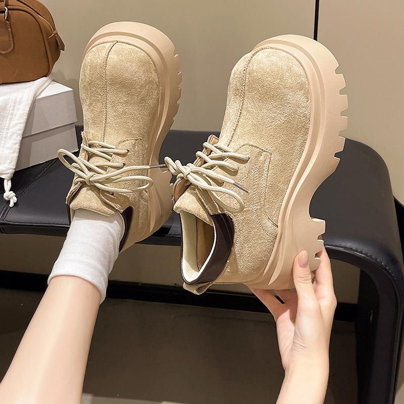 Muffin Platform Big Head Shoes Women's 2025 New Autumn Lace-up Retro British Martin Boots Versatile Casual Shoes