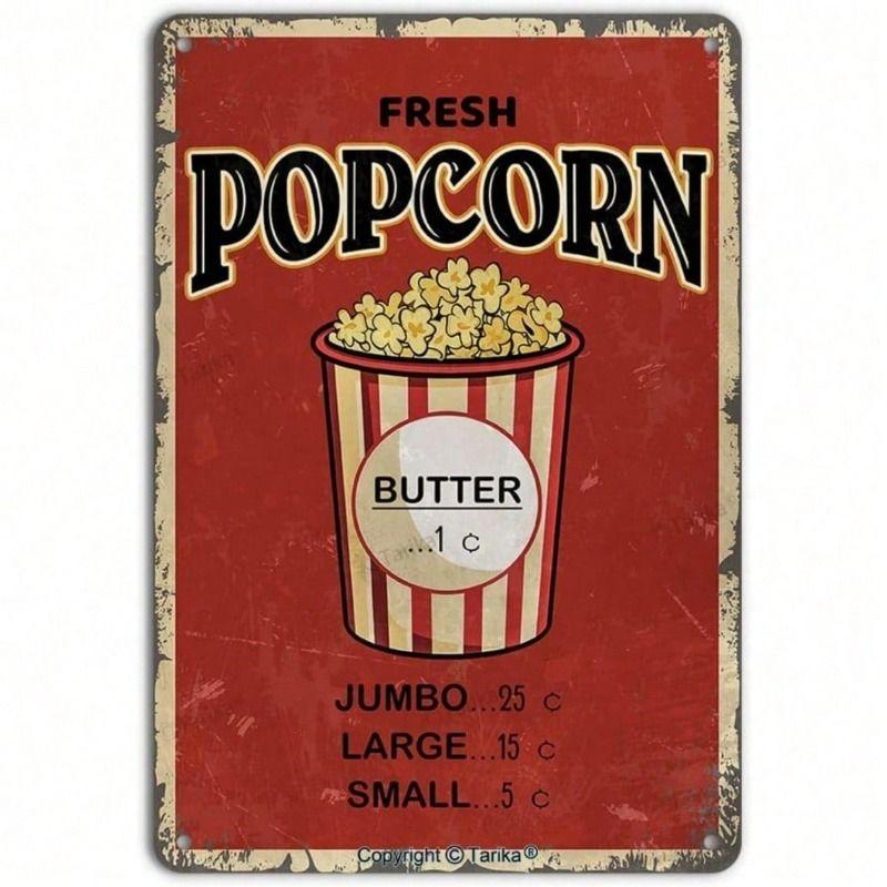 

Tin Sign Retro Popcorn Wall Art 8x12 Inch Aluminum Metal Poster for Kitchen