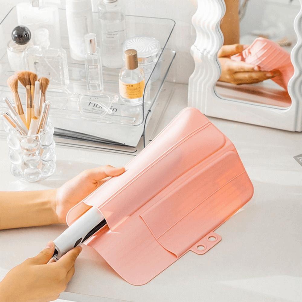 Flat Silicone Heat Resistant Mat Hairdressing Hair Straightener Storage Bag Anti-heat Pads  Travel