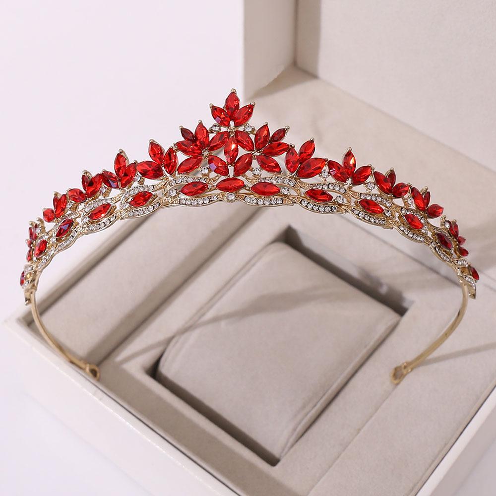 DIEZI Elegant Green Blue Leaves Rhinestone Tiara Crown For Women Party Wedding Bridal Bride Crystal Tiara Crown Hair Jewelry