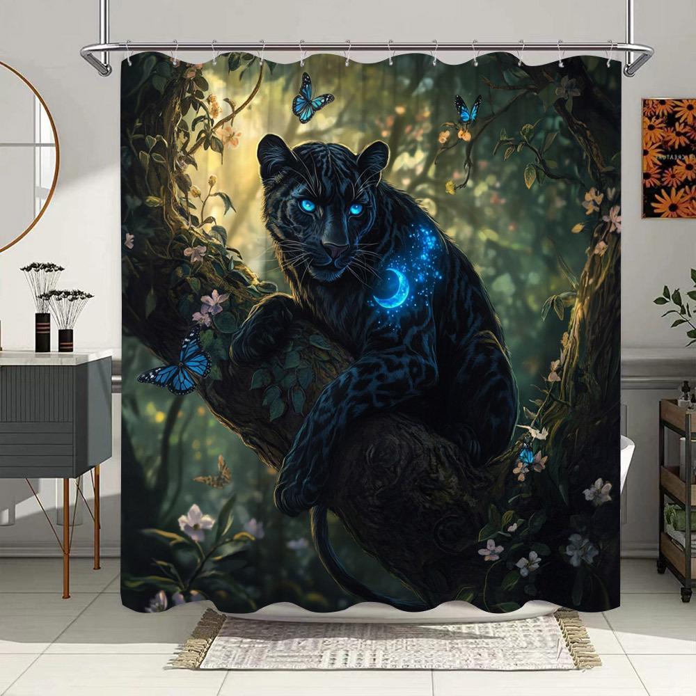 

Mystical Black Panther In The Forest Waterproof Shower Curtain, Modern Bathroom Decor, Stylish And Durable, Perfect For Home Use W60H190(CM)-1 Pcs