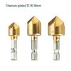 6-Piece Hexagonal Handle Titanium Chamfering Knife & 3-Piece Hole Reamer Woodworking Countersink Set (12mm, 16mm, 19mm)