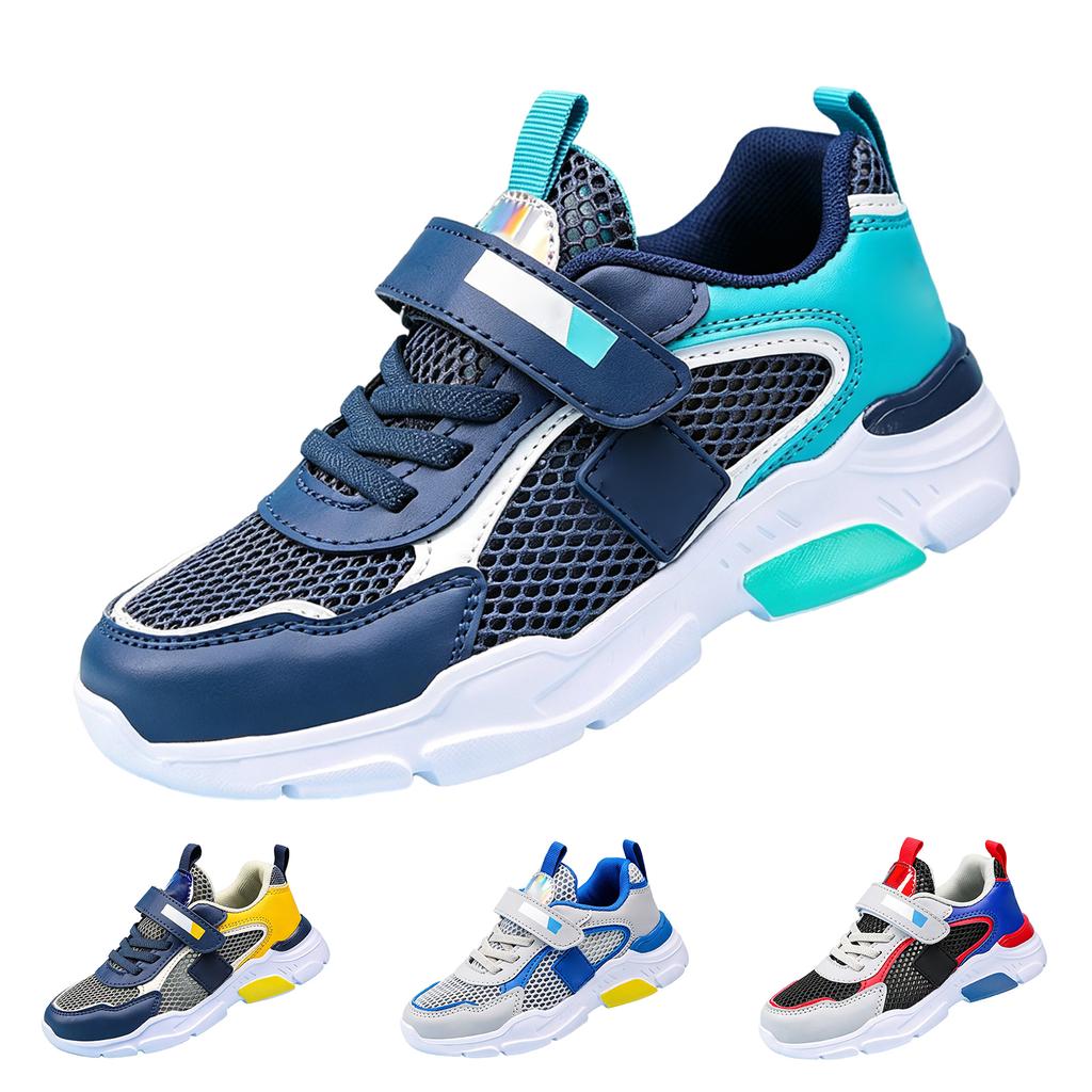 Children Running Shoes Lightweight Breathable Mesh Upper Durable Rubber Outsole Adjustable Hook and Loop Closure Athletic Sneakers for Kids