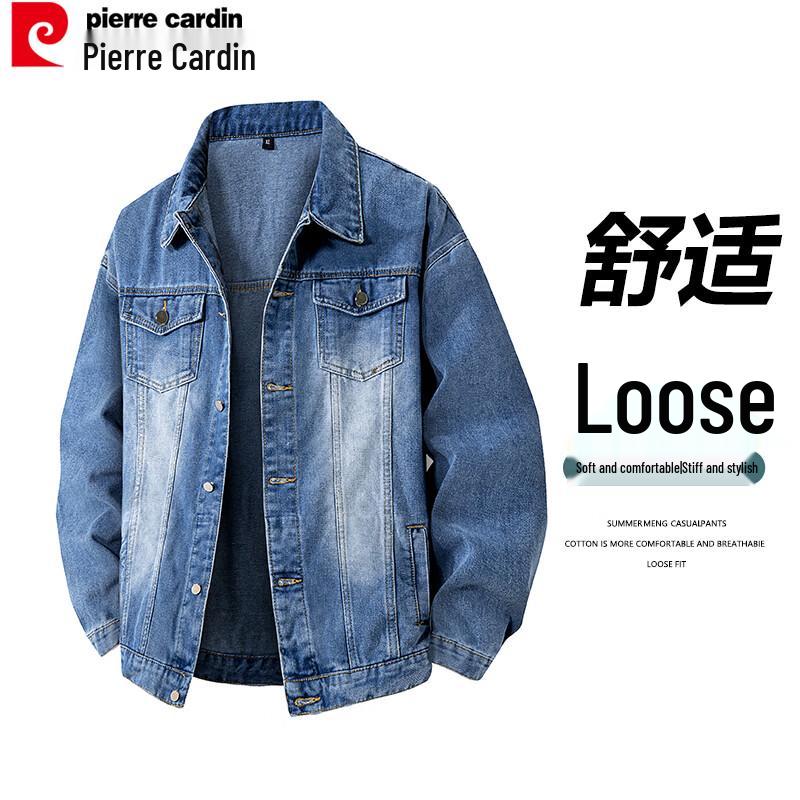 

Pierre Cardin Men s Stone Wash Distressed Multi-Pocket Denim Jacket L