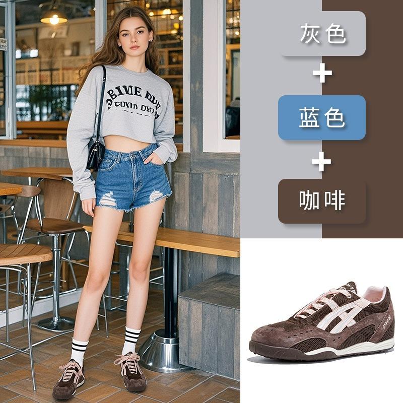 Inner Height Increase 3.5cm Leather Retro Sports Women's Shoes Autumn New Waffles
