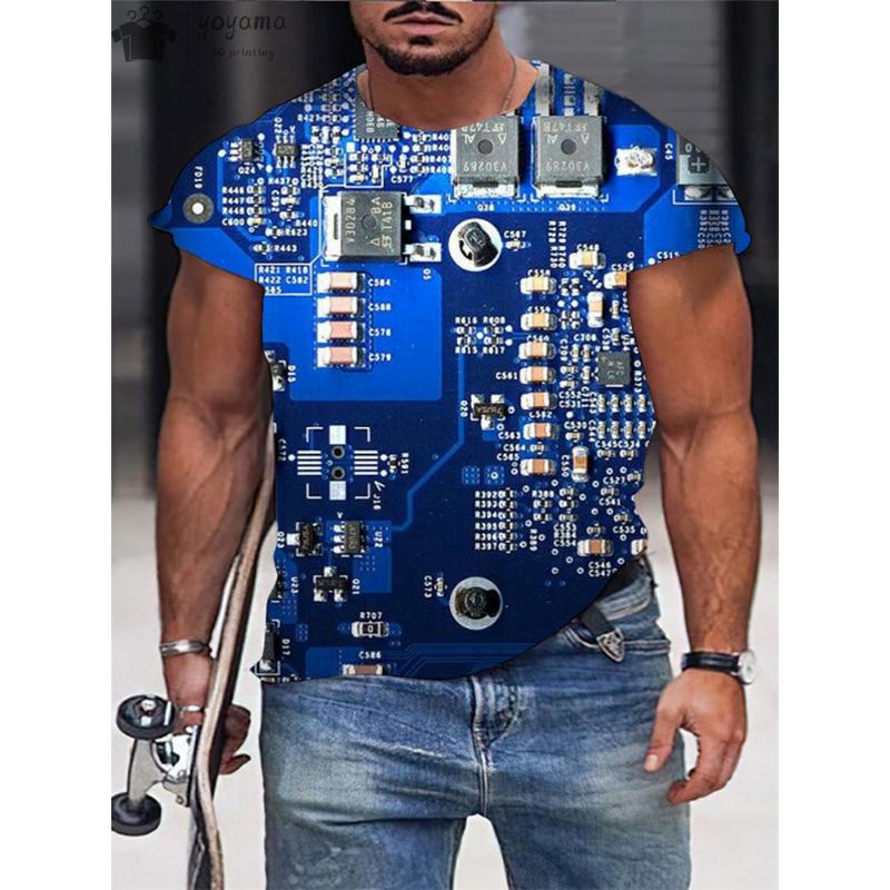 Summer Men Circuit Board Electronic Chip Cpu Creative Graphics 3d Printing T-Shirt Fashion O NECK Short Sleeve Oversized T-shirt