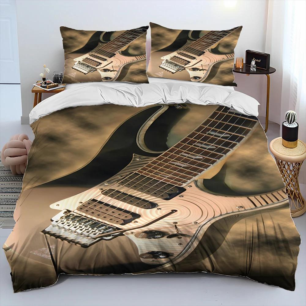 3D Klasyczna Gitara Elektryczna Gitara Pościel Zestaw, Poszewka na kołdrę Zestaw Poszewka na poduszkę, King Queen Size Pościel Zestaw