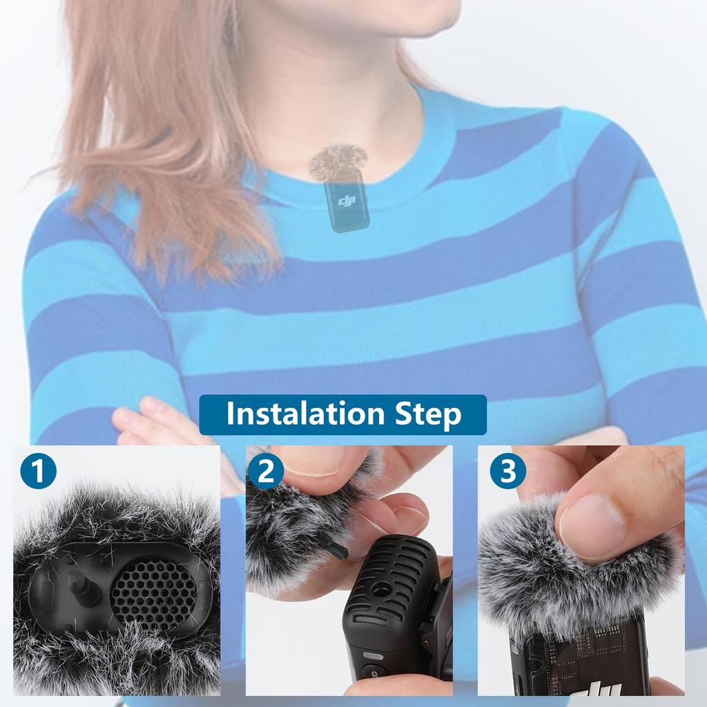 Gray Windscreen Microphone Furry Wind Muff Gray Foam for DJI MIC 2OSMO POCKET 3, 2-Pack