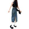 2024 Women's High-Waisted A-Line Denim Skirt with Split: Retro Long Skirt for Spring and Autumn