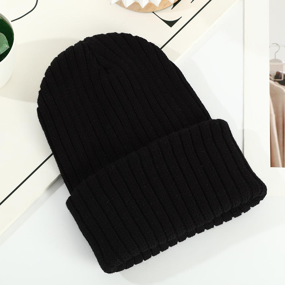 Korean Style Wool Hat: Autumn/Winter Thick Vertical Stripe Knit - Warm, Fashionable, Casual, Versatile 18x29cm