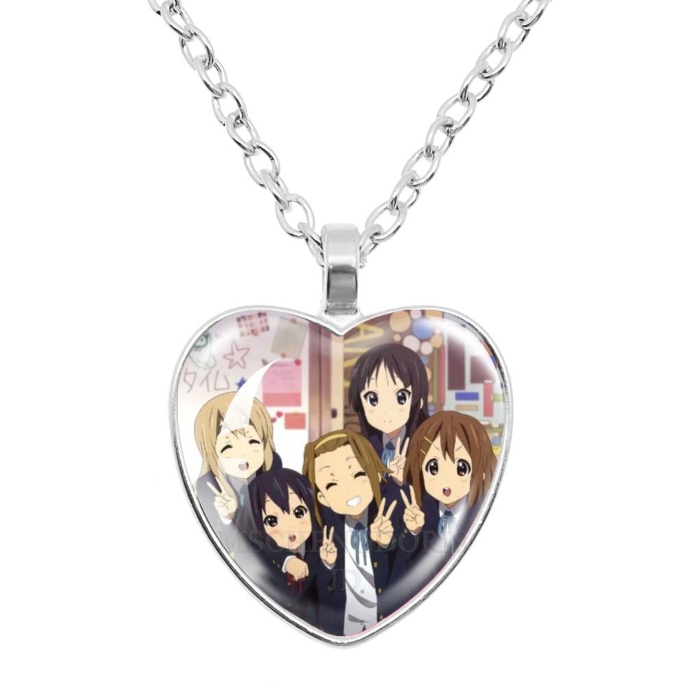 K-ON! Anime Heart Shape Pendant Necklace - Hirasawa Yui Mio Ritsu Tsumugi Azusa Characters Jewelry Gift for Fans