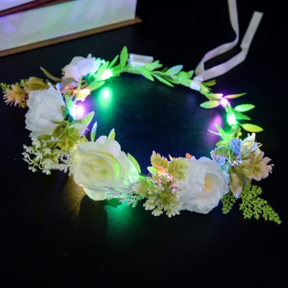 Glowing Wreath Headband Simulation Rose Flower LED Light Garland Flower Crown Hairband  Photo Props