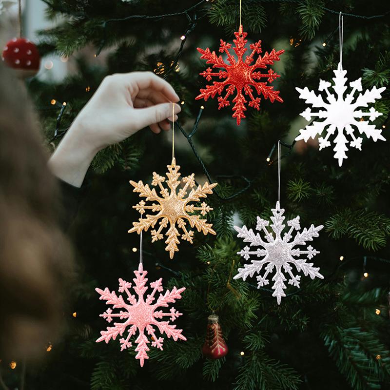 6Pcs Christmas Glitter Snowflake Ornaments, Plastic Snowflake Decorations For Christmas Tree  Year Holiday Party Decor