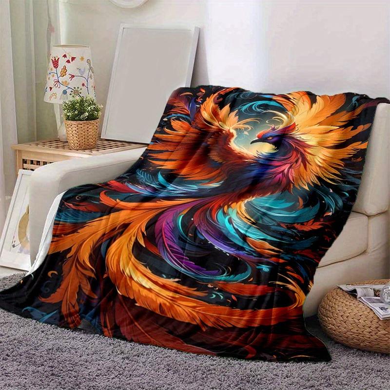 1pc Colorful Phoenix Feather Design Blanket - Home Office Outdoor Gift