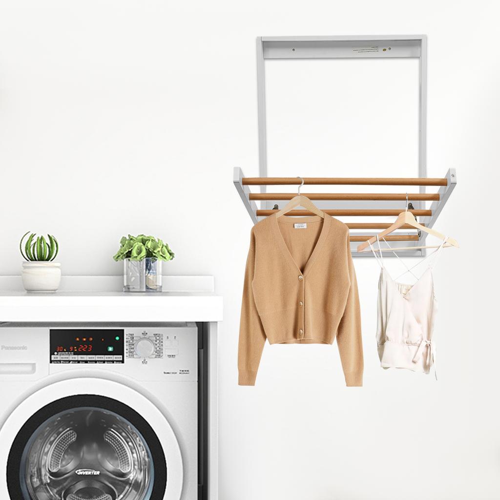Door/Wall Mounted Folding Clothes Drying Rack, 5 Hanging Rods White Space-Saving Laundry Organizer for Small Spaces & Apartments