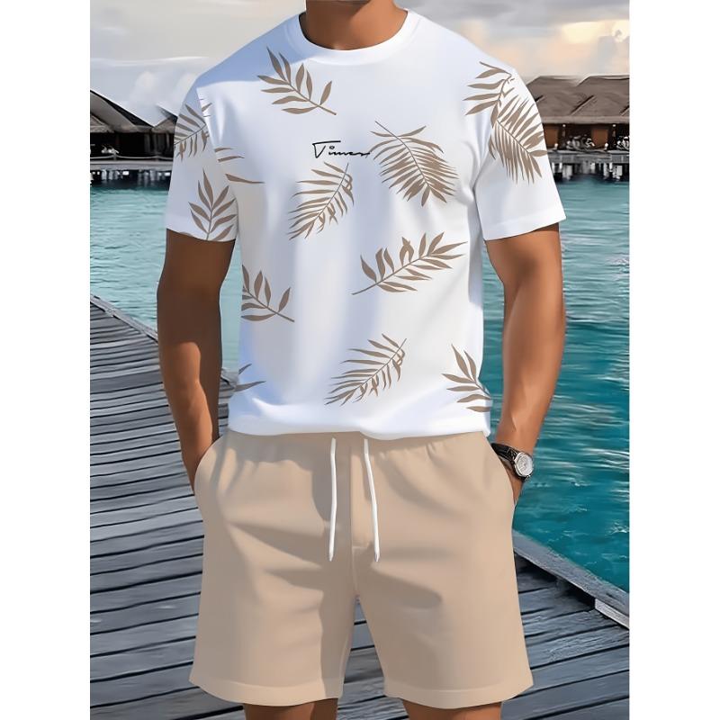 2 Piece Summer Casual Everyday Men's Short Sleeve Shorts Set Hawaiian Print Men's T-shirt Outdoor Sports Men's Beach Shorts