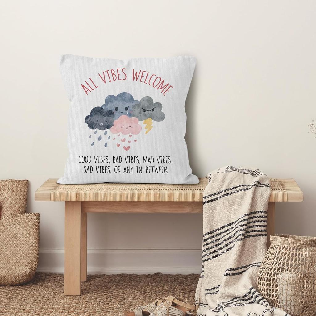 Mental Health Throw Pillow Covers, Good Vibes Decorative Pillow Covers for Home Office Classroom, Pirational Positive Quotes Cushion Covers, Nursery