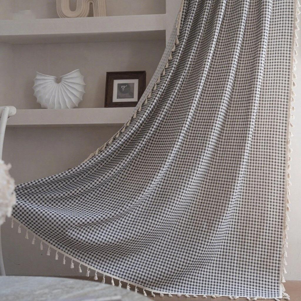 American Cotton Linen Curtains Farmhouse Style Darkening Curtains with Tassel Rod Pocket Window Drapes for Dining Living Bedroom