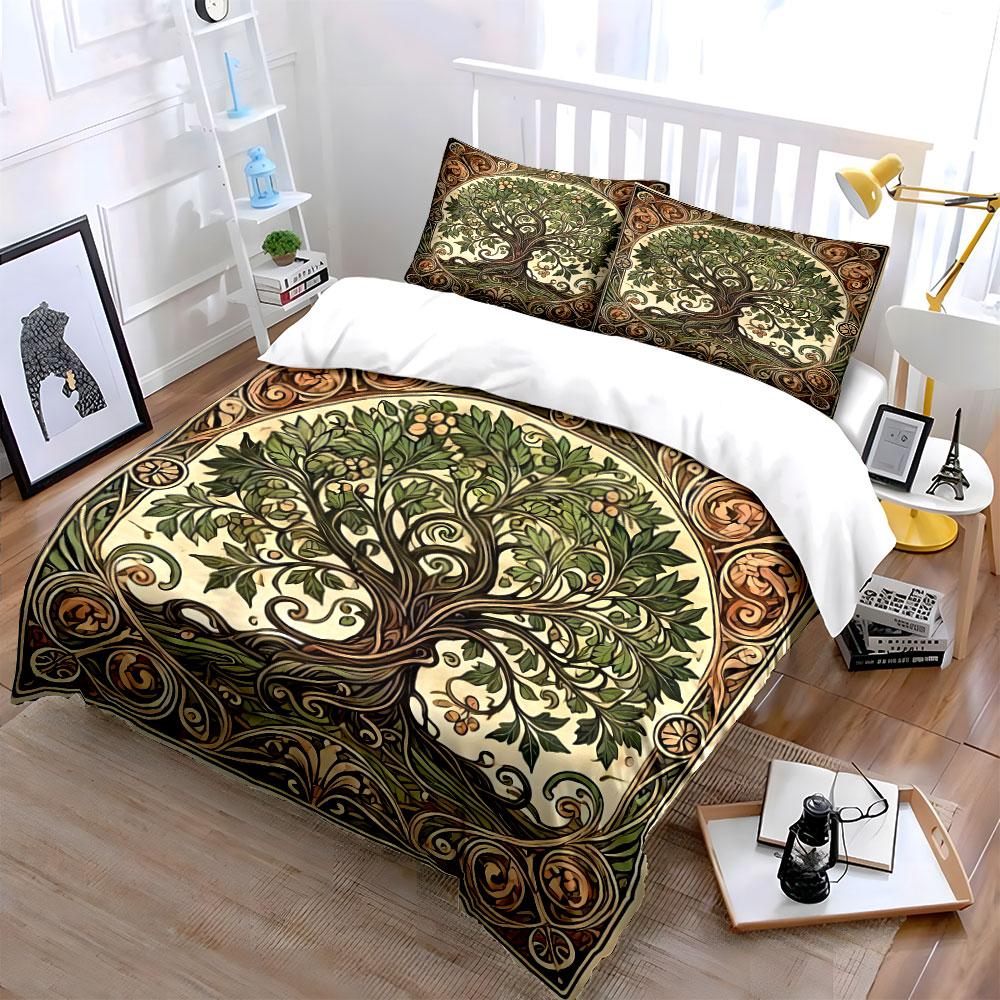 Vintage Tree Artwork Decoration Set Soft Skin-Friendly Bedding Set Includes 1 Duvet Cover And 2 Pillowcase Gift