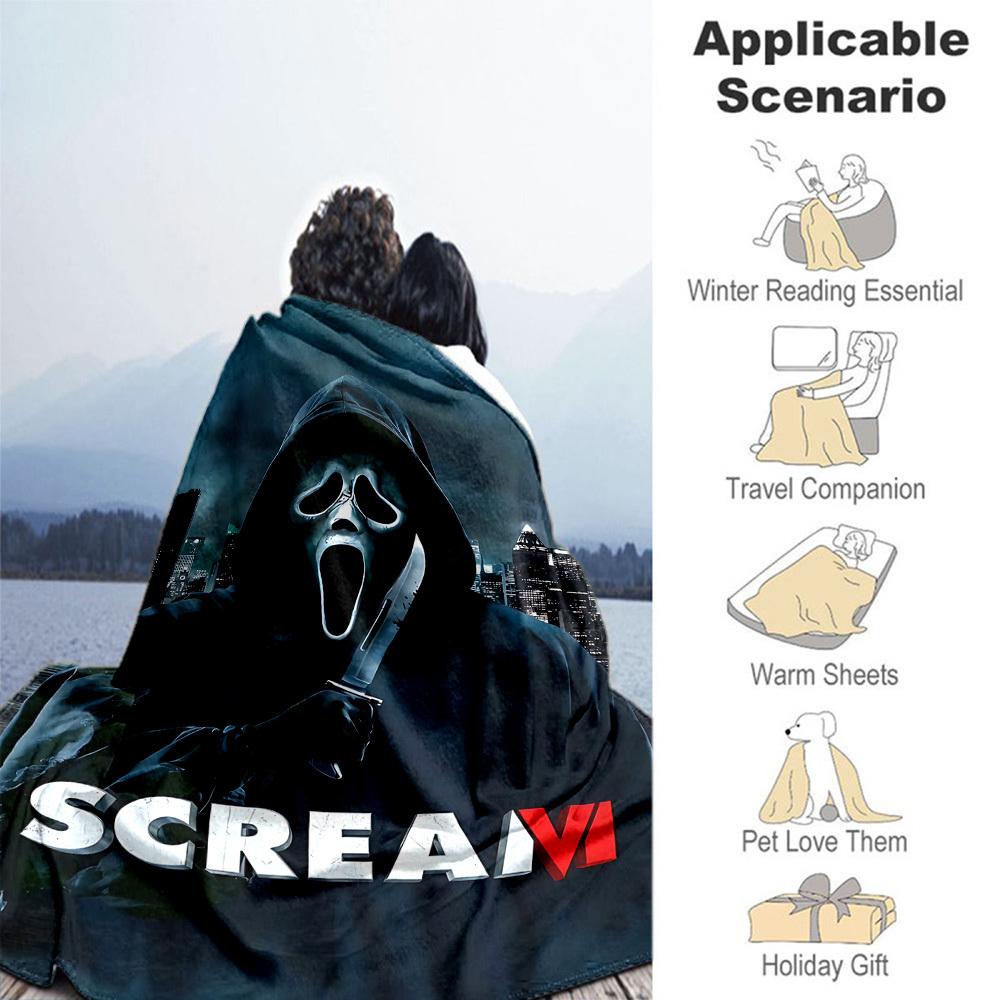 1pc ScreamHorror Outdoor Blanket Lightweight Flannel, Soft & Warm, All Season Use for Sofa, Outdoor, Camping, Living Room, Office, Chair