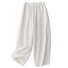 2025 summer new solid color cotton and linen wide-leg pants women's literary loose simple drape elastic waist nine-point casual pants
