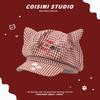 Sweet Plaid Cat Ear Beret Hat for Women Fresh Spring Summer Painter Cap Face Slimming Newsboy Hat