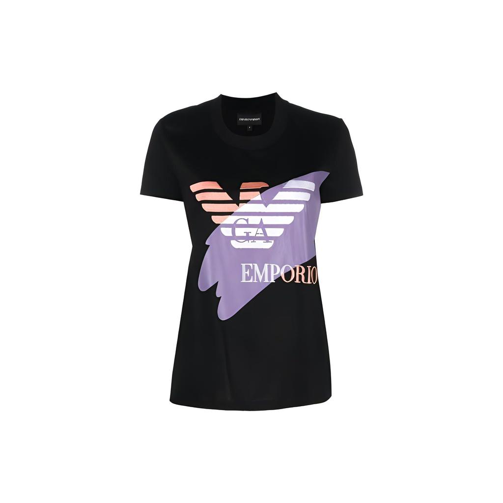Emporio Armani FW22 Letter Logo Print Round Neck Short Sleeve T-Shirt Women T-Shirt Black 6L2T7A-2J95Z-0999