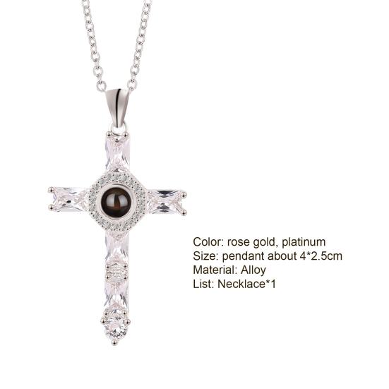 Cross Necklace Shiny Novelty Design Alloy Cross 100 Languages I Love You Projection Necklaces for Daily Dress