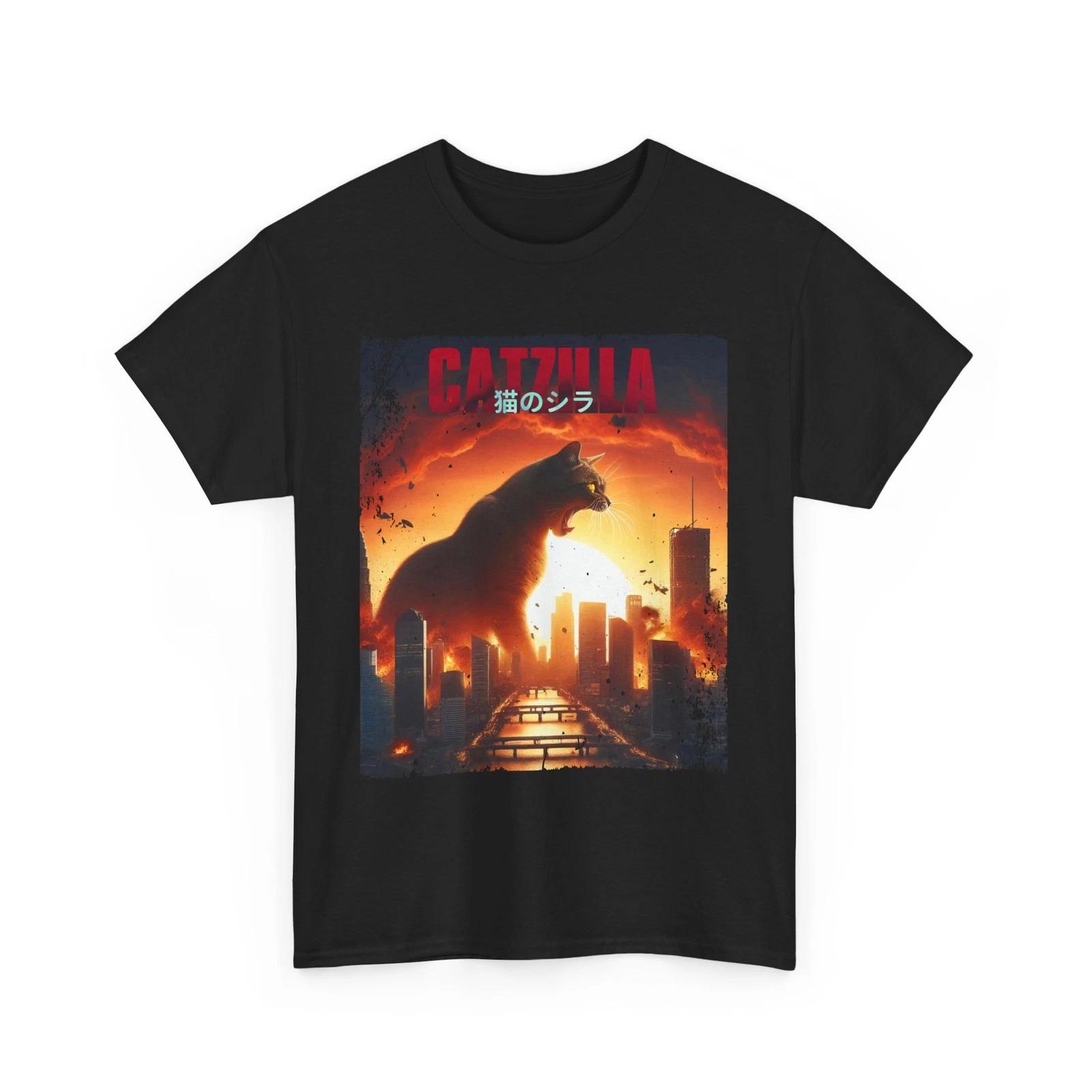 Catzilla T-Shirt – Cat Meets Godzilla Monster Funny Graphic Tee 2XL