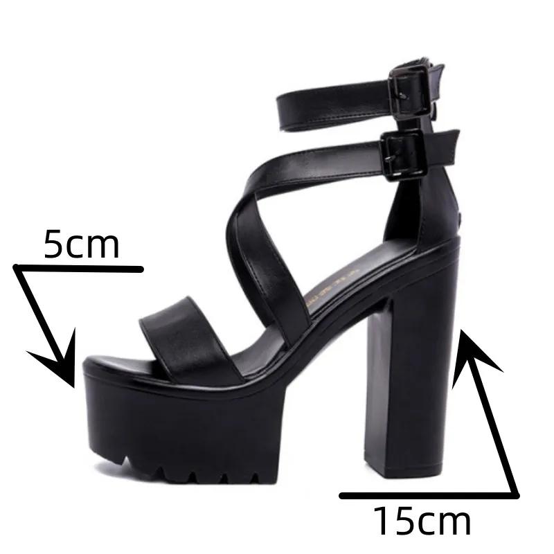 Nowe 2025 Super Wysokie Obcasy Sandały Gladiator Damskie Letnie 2025 Pasek Obcas Blokowy Platforma Buty do Biura Model 41 42 43