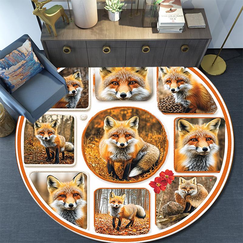 Foxes Round Area Rug,Carpet Rug for Living Room Bedroom Sofa Playroom Decor,Non-slip Floor Mat