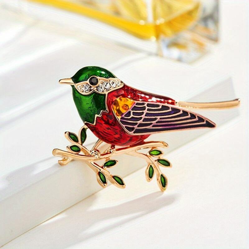 New Cute Vivid Bird Enamel Pins Brooches For Women Men Rhinestone Animal Pin Branch Brooch Crystal Wedding Party Accessories