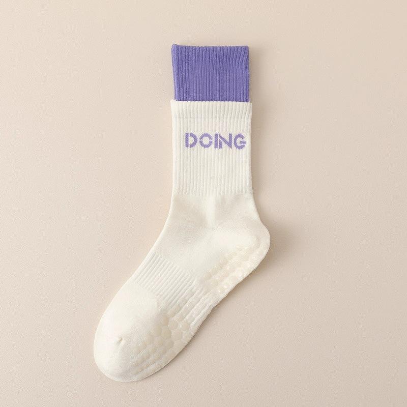 

Women s Non-Slip Mid-Calf Yoga Socks - Cotton Fitness & Dance Socks for Autumn/Winter фиолетовый/белый