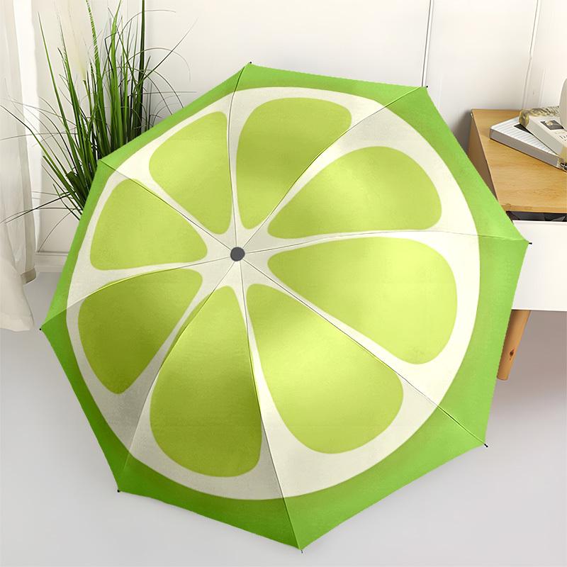 1pc Lime Slice Automatic Umbrella - 8-Rib Portable Folding Black Iron Frame for Outdoor, Beach, Travel, Beach Umbrella,119