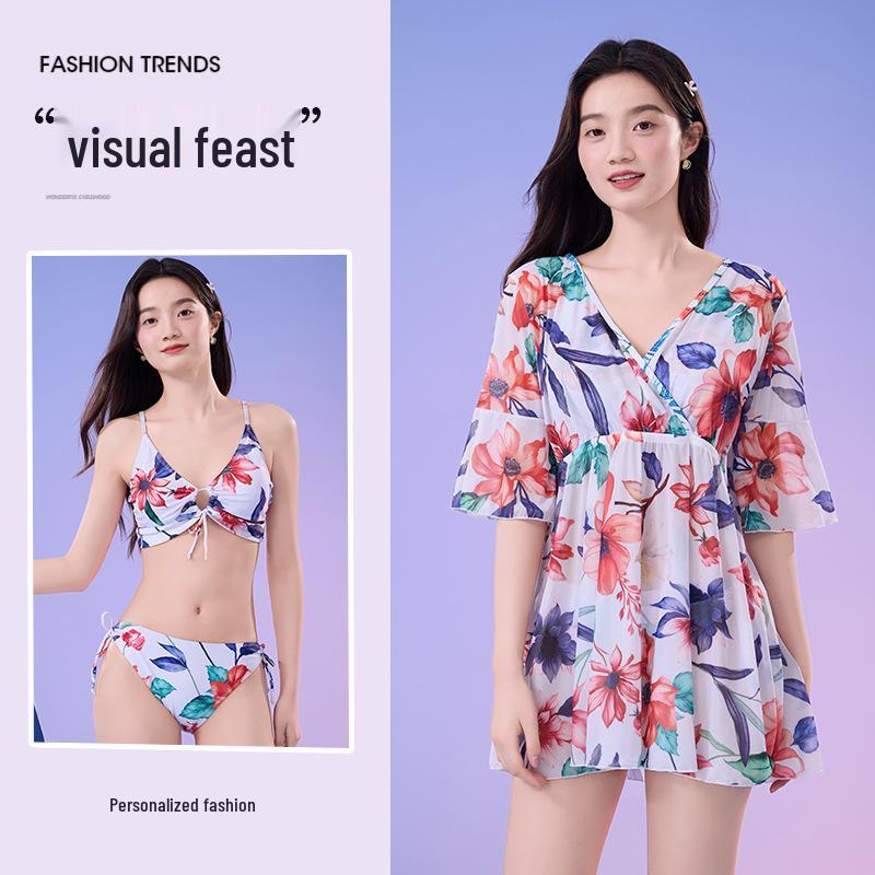 High-End Sun Protection Three-Piece Bikini Set with Cover-Up for Women