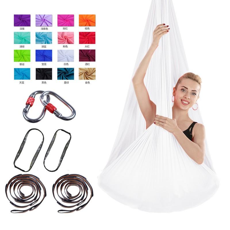 Aerial Yoga Hammock With Extension Straps Carabiner - Silk Fabric No-Knot Design Home Gym Inversion Therapy Studio Use