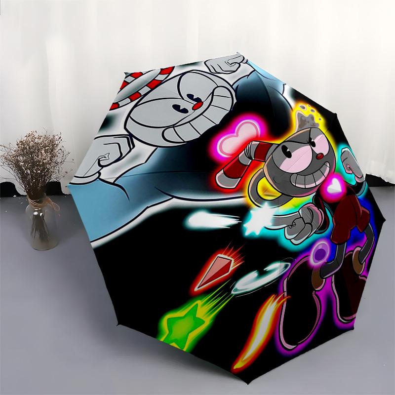 1pc Cuphead & Mugman Outdoor Umbrella - Automatic Opening/Closing, Portable 3-Fold Design, 8-Rib Iron Frame - Perfect Gift for Fans, Travelers, Daily
