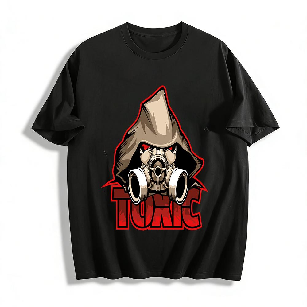 Dark Gas Mask Graphic Tee Edgy Streetwear Hooded Print Top Pure cotton T-shirt XXS