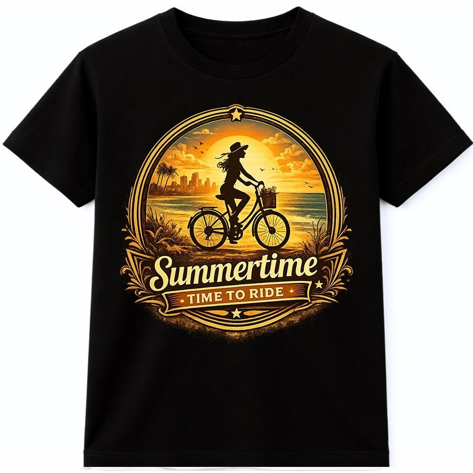 Cycling Bike T Shirt Beach Sunset Bicycle Ride Vintage Summer Graphic Tee S