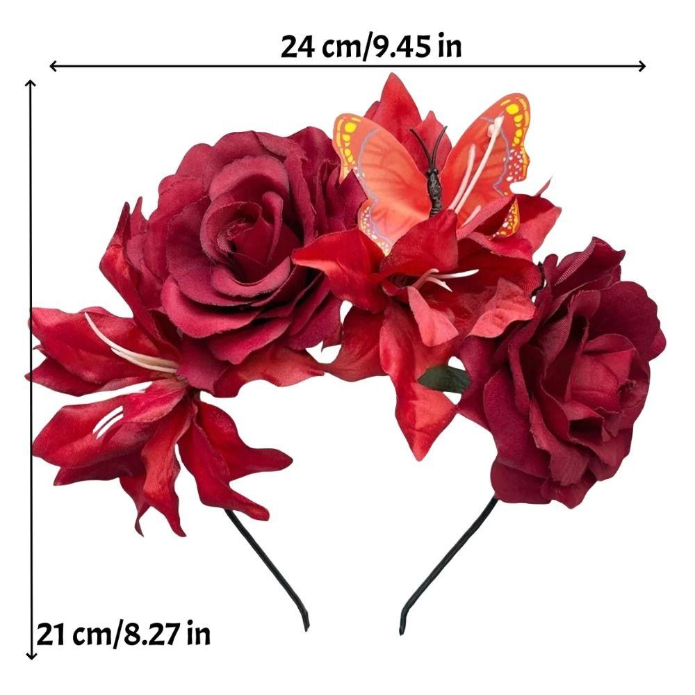 Butterfly Design Flowers Headband Handmade Rose Flower Crown  For Women Girl